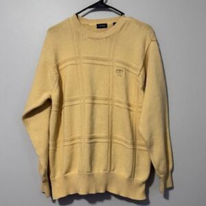 USED Men's IZOD Long Sleeve Crew Neck Sweater Square Pattern Color Yellow SZ L